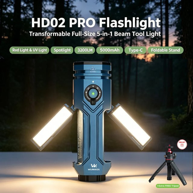 Wurkkos HD02 PRO Multifunktionale LED Arbeitsleuchte in Blau mit 3200 Lumen und USB-Akku - Bild 1