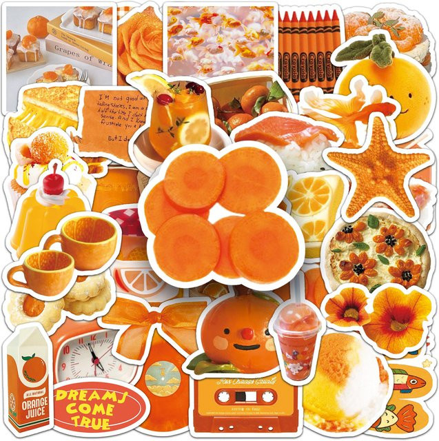 50er-Pack Orange Graffiti-Aufkleber im INS-Stil für Laptop, Skateboard und Wasserflasche - Bild 1