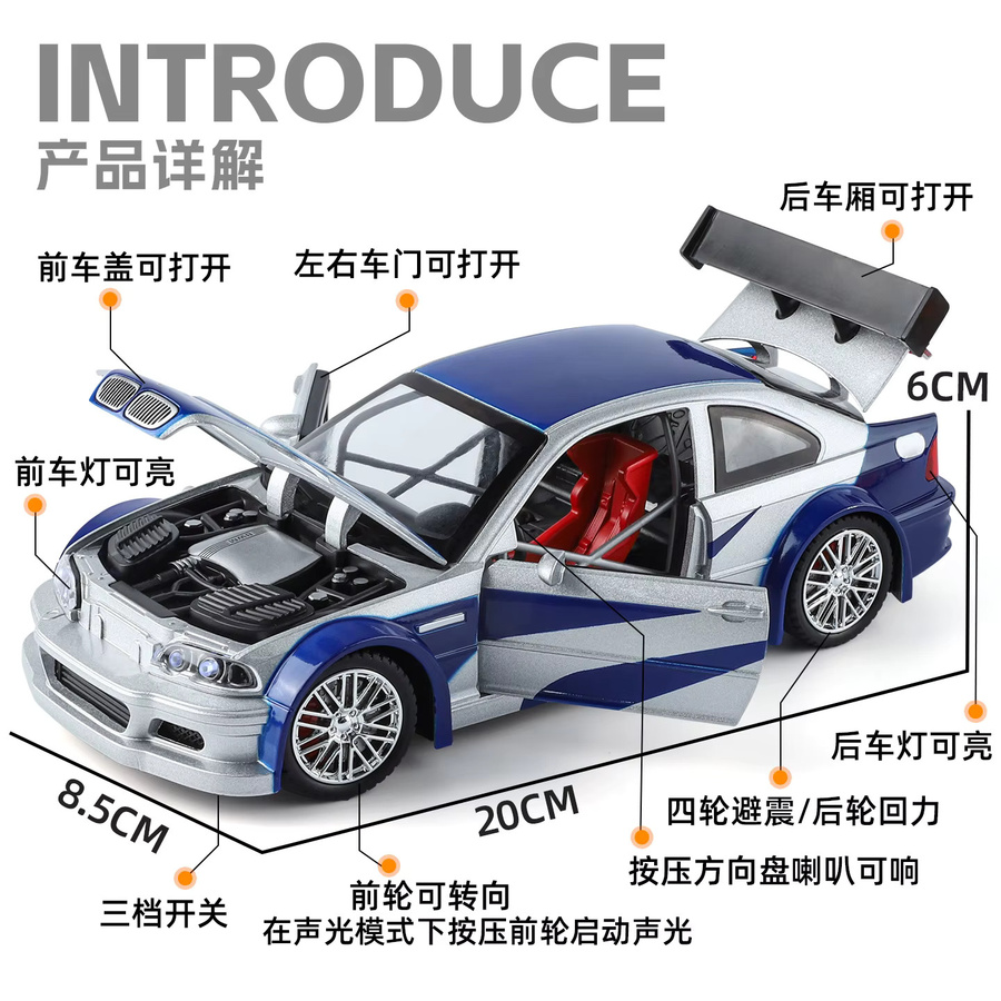 MAKEDA M3 GTR E46 Rennwagenmodell, 1:24, Metall, Blau - Bild 4