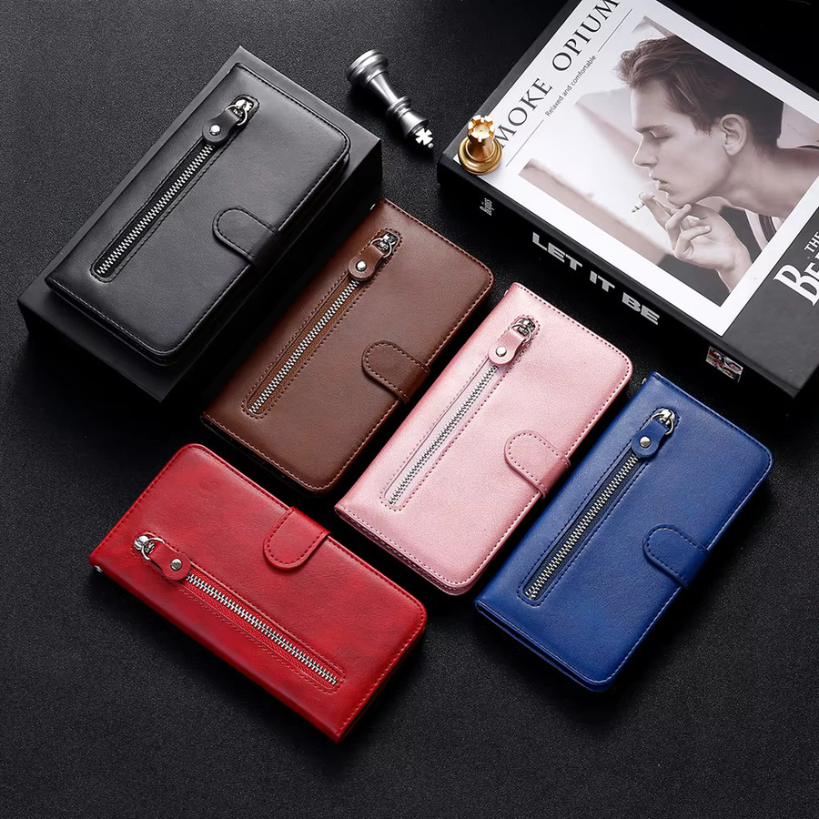 Magnetische Leder-Brieftaschenhülle für Samsung Galaxy S25 S24 S23 S22 S21 S20 Ultra Plus FE im Reißverschluss-Stil als Premium-Gehäuse in Pink oder Black - Bild 2