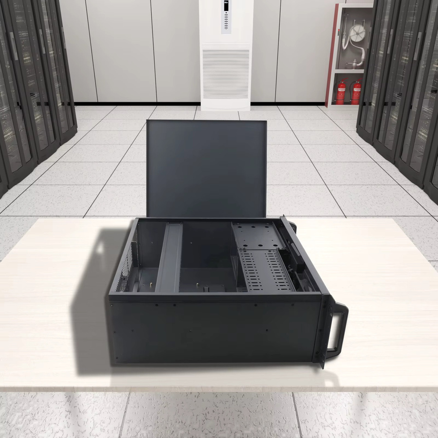 Industrielles 4U Rackmount-Gehäuse für ATX-Mainboards in Schwarz mit 7-Bay 3,5-Zoll-HDD-Speicher, 2x DVD-ROM, 7 PCIe-Steckplätzen, 120-mm-Lüfter und Front-Staubfilter - Bild 2