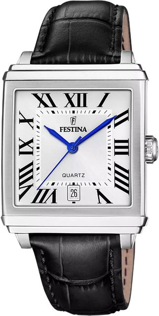 Festina Herrenuhr, Quarz, Edelstahl, Eckig, 39 mm, Leder, Silber - Bild 1