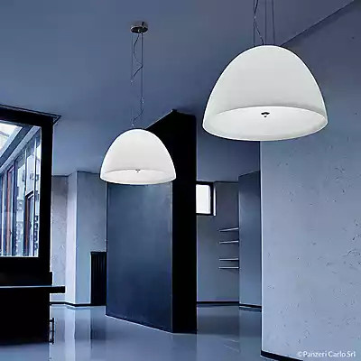 Panzeri Willy Pendelleuchte aus Glas in Weiß mit Opalglas-Schirm, Durchmesser: 50 cm - Bild 1