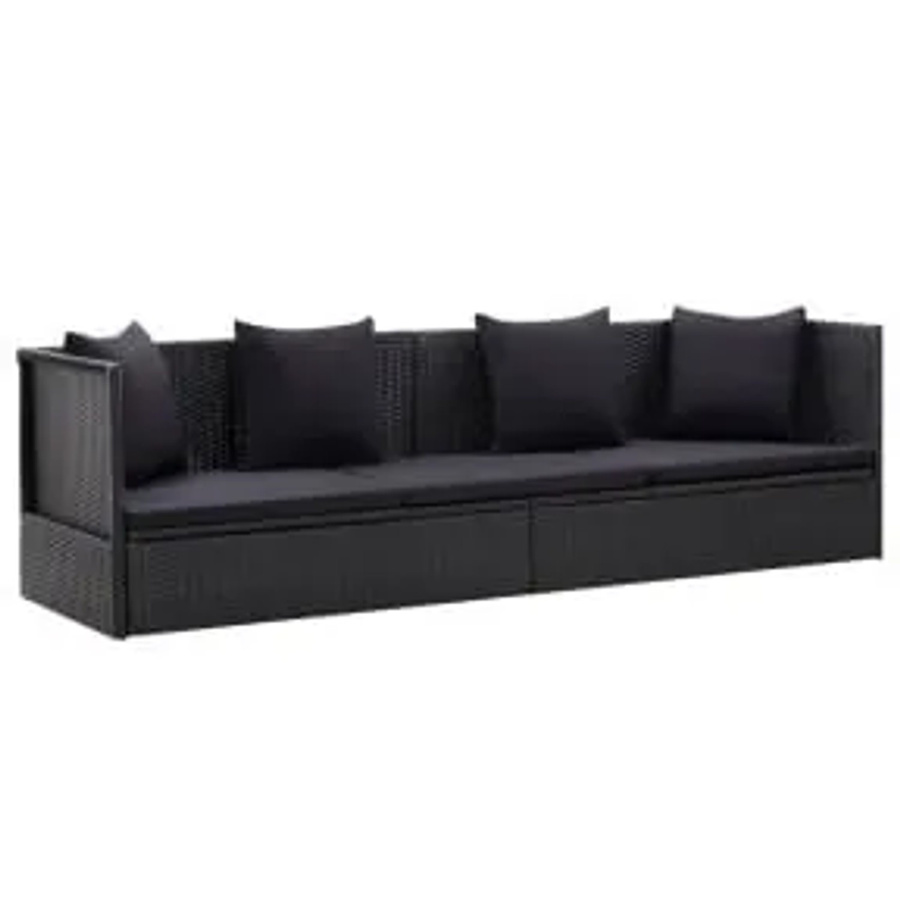 vidaXL Garten-Sofabett aus Poly Rattan mit Kissen in Schwarz, B/T/H: 200 x 60 x 58 cm - Bild 2