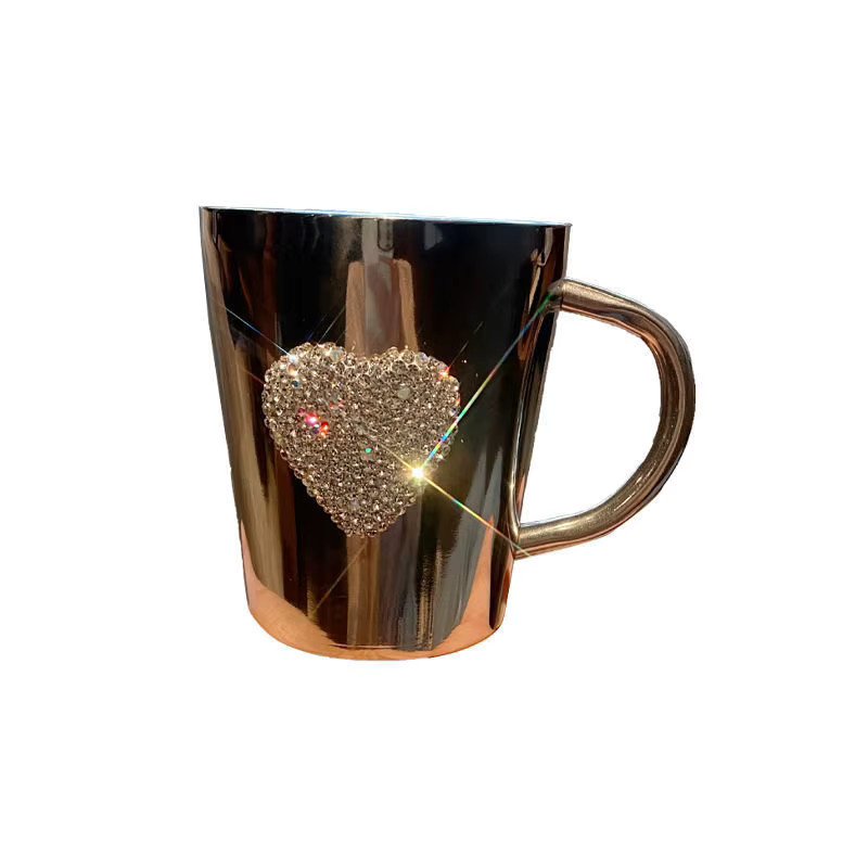 PDQ Reisebecher aus Edelstahl 304 mit Diamant-Herz-Design, doppelwandig vakuumisoliert und auslaufsicher, Farbe: Silber - Bild 2