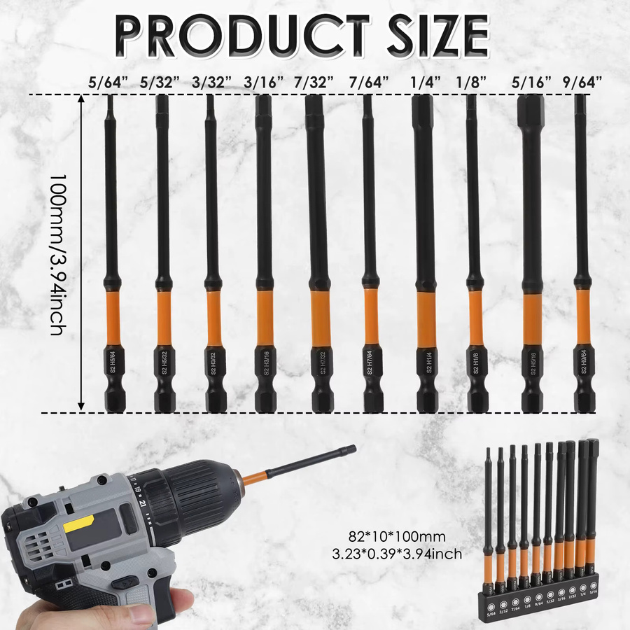 Toorise Magnetisches Inbusschlüssel Bohrer Set mit Hex Kopf Schraubendreher Bits in Schwarz, 10 oder 20 Stück, Metric & Imperial, 1/4 Zoll Hex Schaft - Bild 4