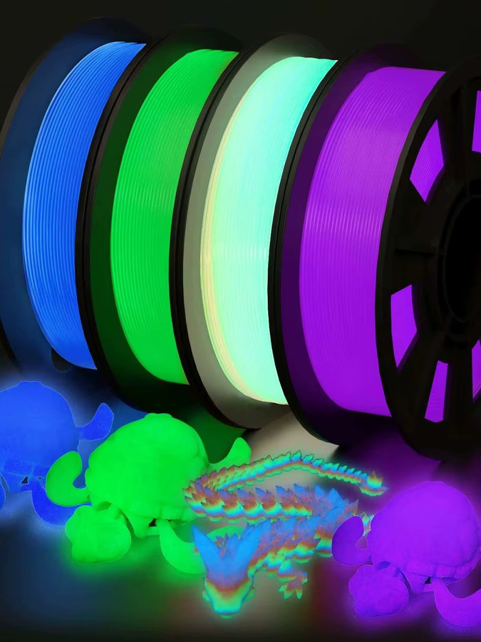 Filajoy3D 4er-Pack PLA Glow-in-the-Dark 3D-Drucker-Filament für FDM, 1,75mm Durchmesser, Farben: Blau, Grün, Lila und Regenbogen, je 250g - Bild 3