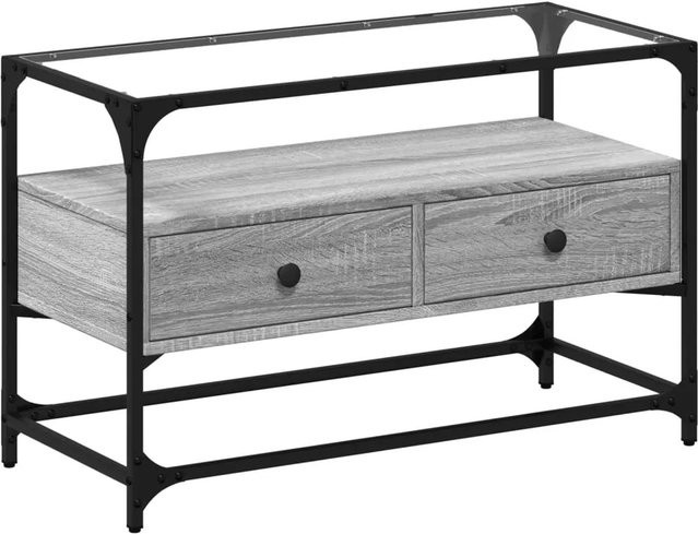 vidaXL TV-Schrank im Industrial-Design aus Holzwerkstoff und Metall mit Glasplatte, Grau, B/T/H: 80 x 35 x 51 cm - Bild 1