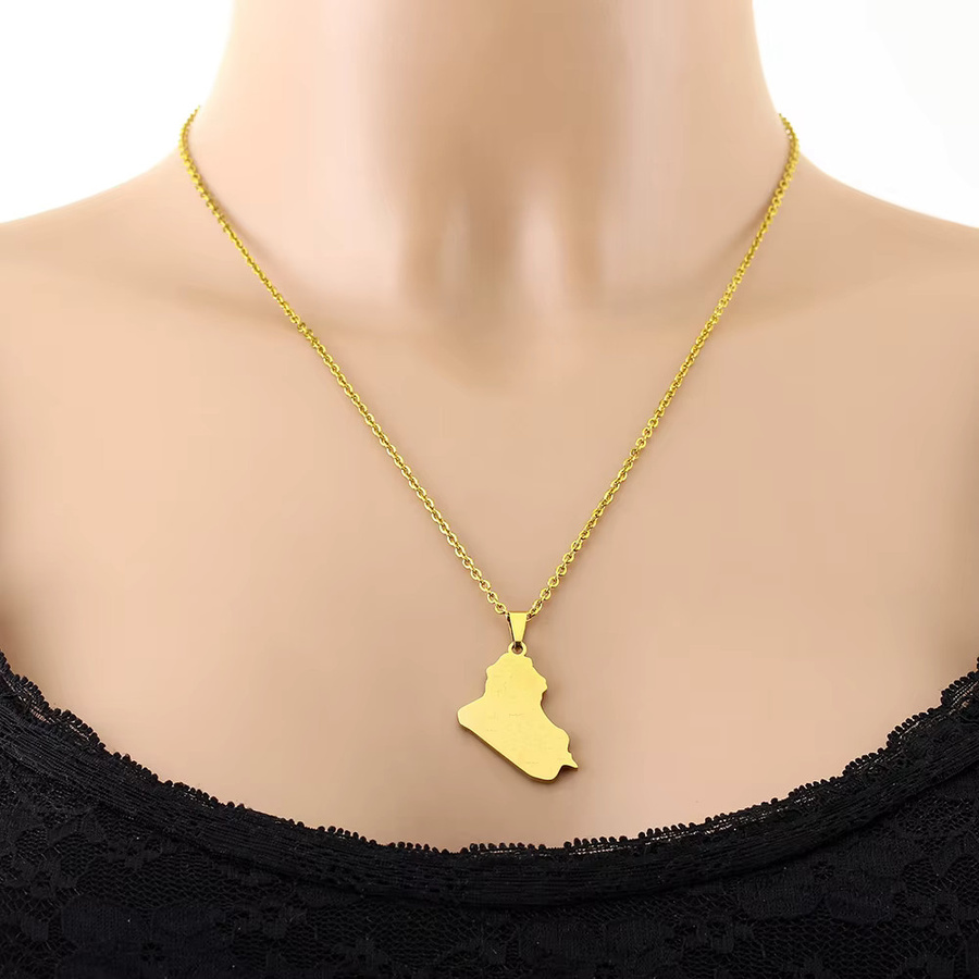 SONYA Halskette mit Anhänger Irak-Karte, Edelstahl, Gold, Unisex, ethnischer Stil - Bild 2