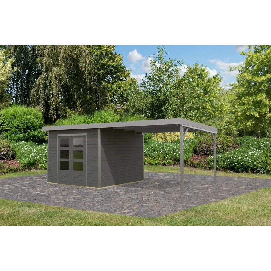 Karibu Gartenhaus Domingo B mit Anbaudach in Terragrau/Grau, B/T/H: 218,5 x 270 x 270 cm - Bild 2