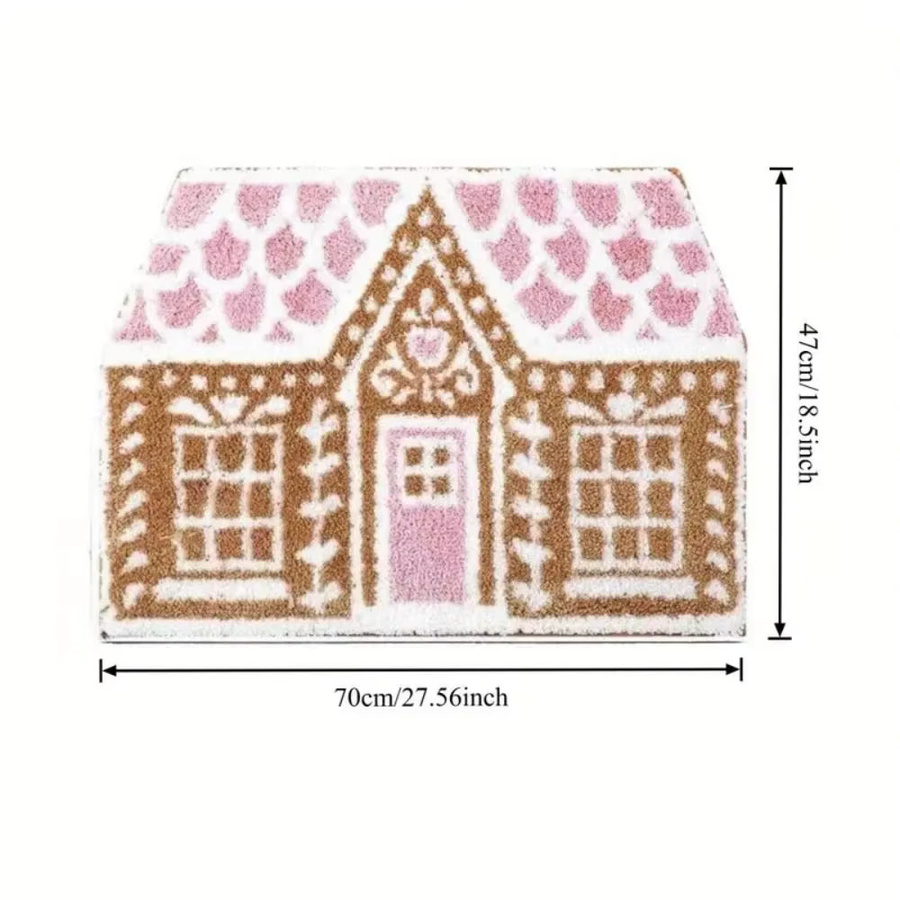 VIKAMA Weihnachts-Lebkuchenhaus Teppich, weiche Badematte und Nachttischteppich mit Kinder-Motiv, wasserabweisend, Multicolor, B/T: 70 x 47 cm - Bild 3