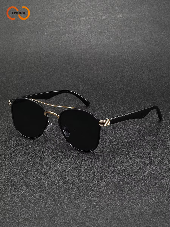 TWOOO Aviator Sonnenbrille, Unisex, Metall, schwarz, verspiegelt - Bild 3