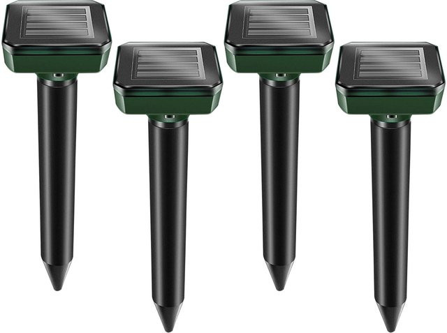 4er Set Binchi Garden Solar Ultraschall Tierabwehr mit Blitz für den Garten in Schwarz - Bild 1