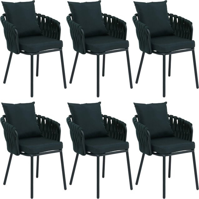 6er-Set MCW Esszimmerstühle P89 aus Aluminium mit Armlehnen und grünem Seilgeflecht - Bild 2