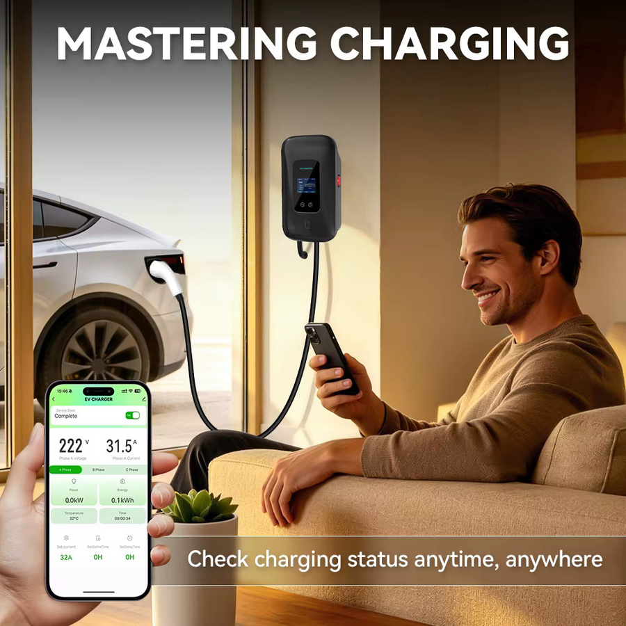 JDMEX Typ2 EV-Ladestation Wallbox mit APP-Steuerung, Schwarz, 7KW / 11KW / 22KW, 5M Kabel, IEC62196-2, 16A / 32A Elektroauto-Ladegerät - Bild 1