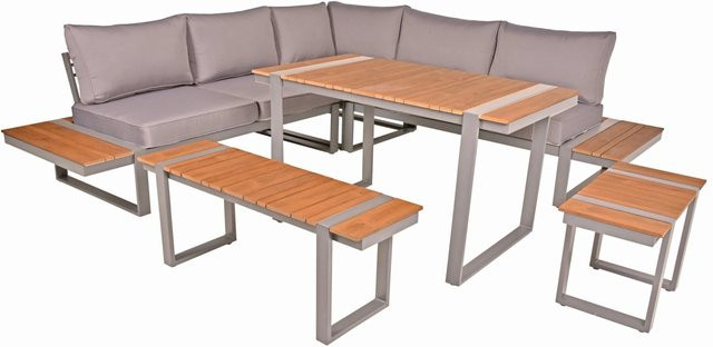 DELUKE Gartenloungeset GERD 6-teilig aus Aluminium und Kunststoff in Hellbraun - Bild 1