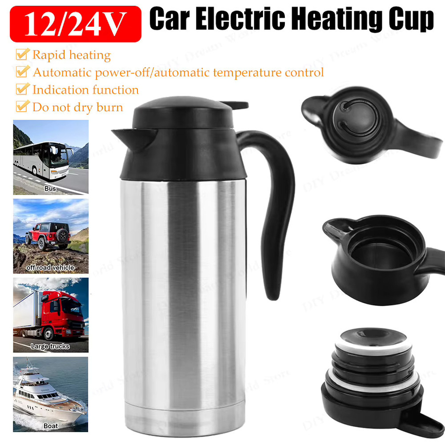 ATUOTIN Elektrischer Wasserkocher aus Edelstahl für Auto und Lkw, 12V/24V Reise-Warmwasserbereiter für Tee und Kaffee, Farbe: Silber, Volumen: 300-750 ml - Bild 2