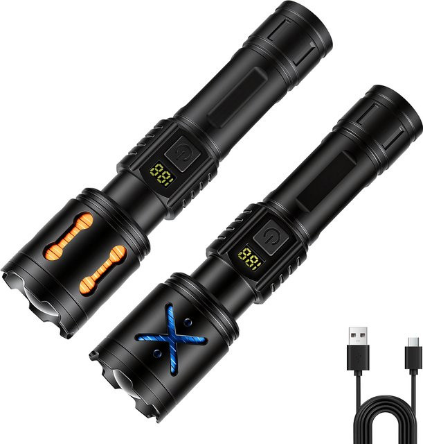 PASIION Wiederaufladbare LED-Taschenlampe mit 1500 Lumen, Digitalanzeige und Teleskop-Zoom in Schwarz - Bild 1