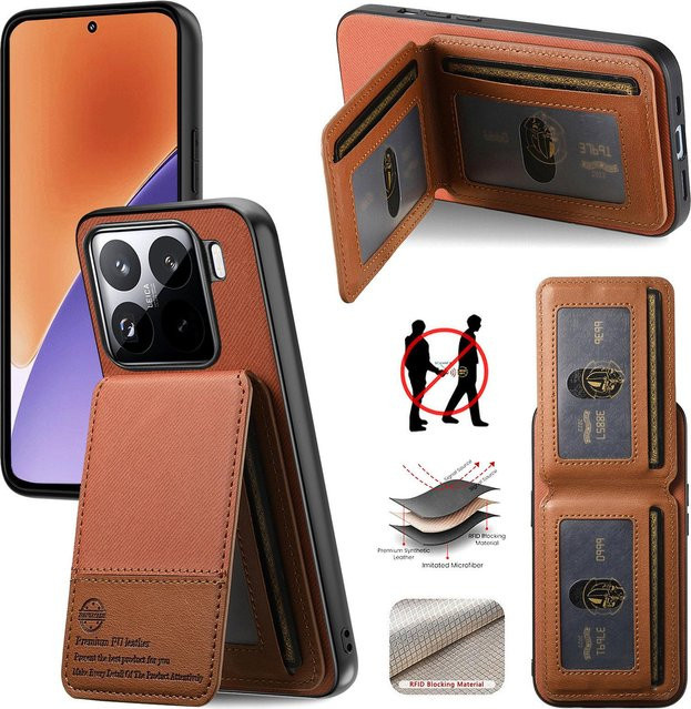 Leder-Handyhülle mit RFID-Schutz und Geldbörsenfunktion für Xiaomi Redmi Note 14 13C 15T Poco F7 Pro Plus in Schwarz - Bild 1