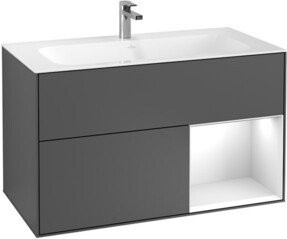 V&B Waschtischunterschrank Finion mit Wandbeleuchtung in Grau lackiert, B: 99,6 cm, H: 49,8 cm - Bild 1