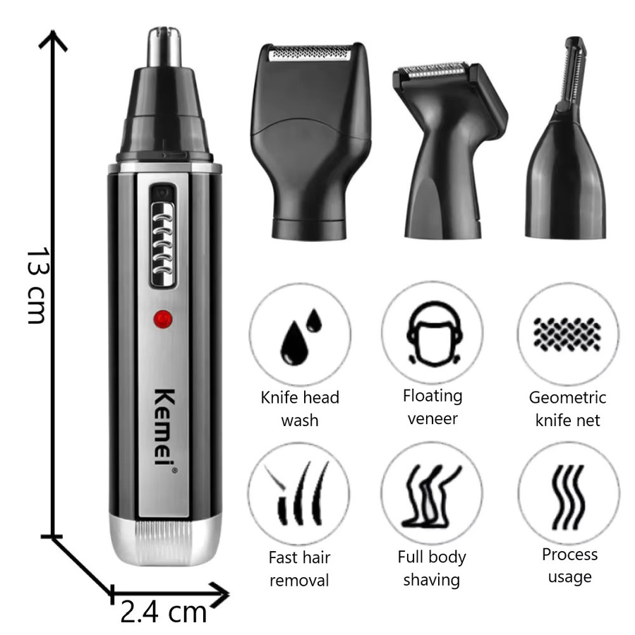 Kemei 4-in-1 Trimmer, elektrischer Nasen- und Ohrenschneider, Herren, Schwarz - Bild 2
