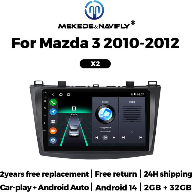 MEKEDE Android 14 Autoradio mit IPS-Bildschirm für Mazda 3 2009-2013, Kabelloses Carplay und GPS, Multimedia-Player Audio-Stereo in Schwarz - Bild 1