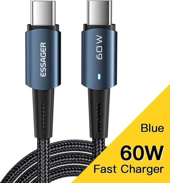 Essager USB C Kabel 100W 60W PD QC 4.0 3.0 Schnellladekabel Typ C in Blau, Länge: 1 m - Bild 1