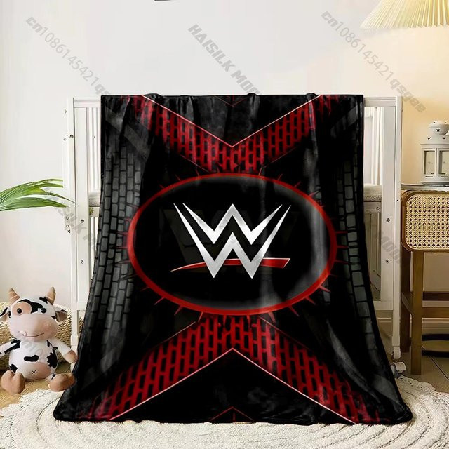 Flanellblanke von Useful Home mit W-WWE Muster in Schwarz, superweich und flauschig, B/T: 100 x 150 cm - Bild 1