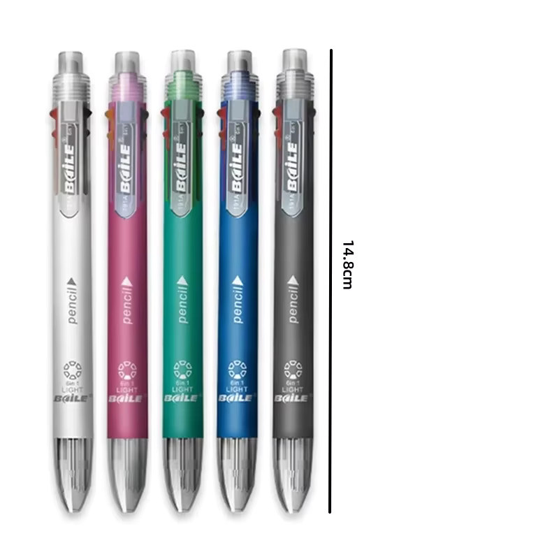 MROOFUL 6-in-1 Mehrfarbiger Kugelschreiber mit automatischem Bleistift und Radiergummi, Mehrfarbig (Grün) - Bild 3
