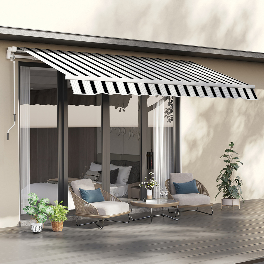 Outsunny Balkonmarkise aus Aluminium und Polyester in Blau mit Handkurbel, UV-beständig, B/H/T: 3,95 x 3,50 x 2,45 m - Bild 2