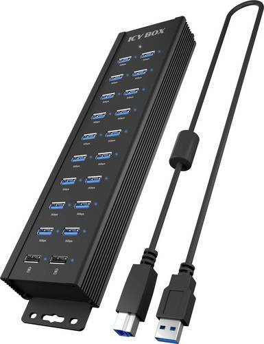 Icy Box USB-Hub 61076 mit 20 USB-A Ports, USB 3.0 5 GBit/s, Schwarz - Bild 1