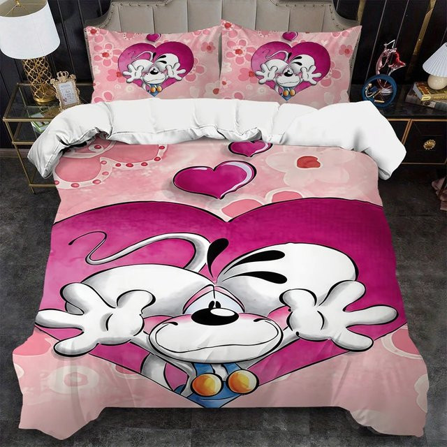 Beast Kingdom Diddl Bettwäsche-Set mit 3D-Cartoon-Design in Pink, bestehend aus Bettbezug und Kissenbezug - Bild 1