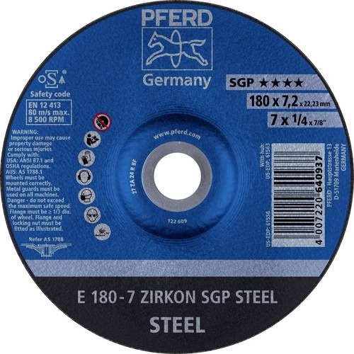 PFERD Schruppscheibe ZIRKON SGP STEEL für Stahl, Durchmesser: 180 mm, Bohrungs-Ø: 22,23 mm, Dicke: 7 mm, Farbe: Blau, 10 Stück - Bild 1