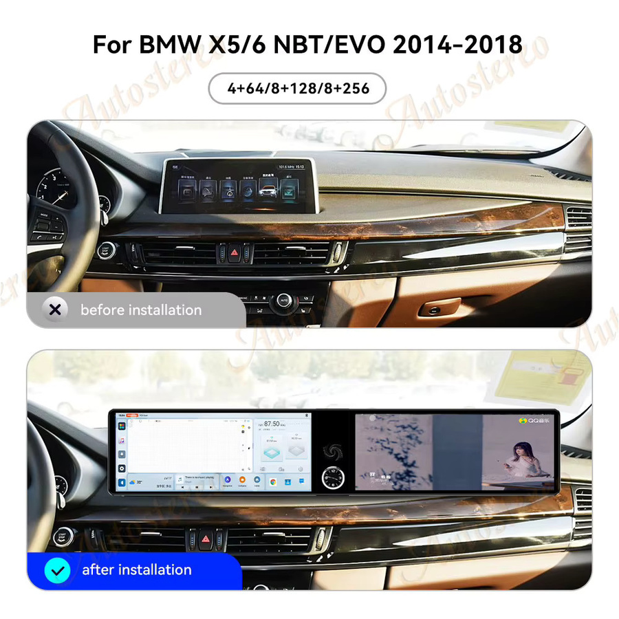 ZWNAV Dual Screen Multimedia-Player mit Android 14 und Carplay für BMW X5 F15 X6 F16 X5M X6M (2014-2018), 25 Zoll, Schwarz mit GPS Navigation - Bild 2