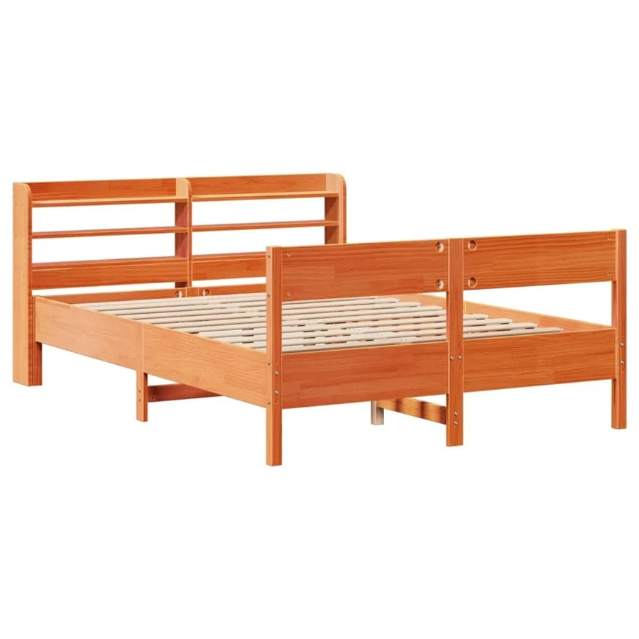 vidaXL Massivholzbett aus Kiefernholz in Braun, rustikales Bett ohne Matratze, B/T/H: 135 x 190 x 82 cm - Bild 2
