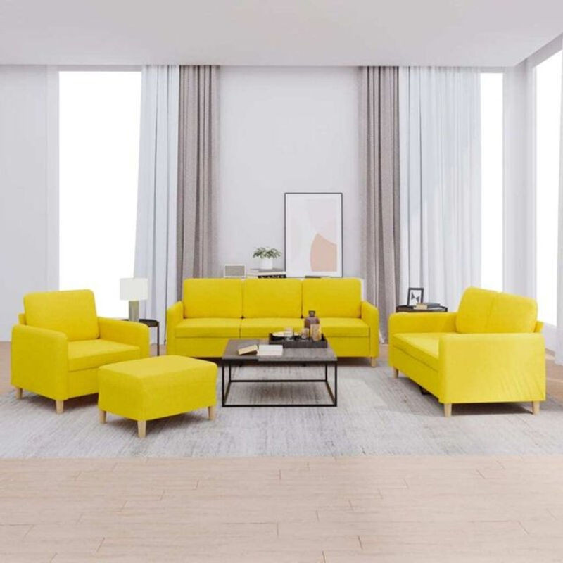 Vidaxl 4-tlg. Sofagarnitur mit Kissen in Gelb aus Stoff und Metall im modernen Design - Bild 1