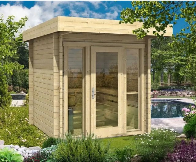 Finntherm Gartensauna Lupoa-44 aus Espenholz in Naturbelassen, B/T/H: 259 x 250 x 259 cm - Bild 1