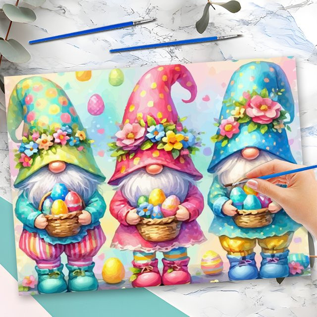 Momoart DIY Ölgemälde nach Zahlen Gnom-Charakter mit Osterei als Porträt-Set auf Leinwand in Mehrfarbig - Bild 1