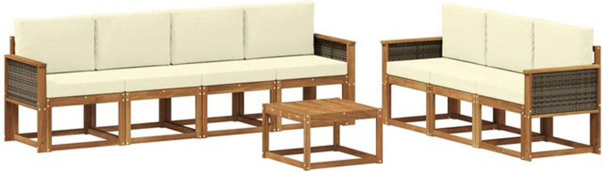 7-teilige Outdoor-Sofagarnitur aus Akazien-Massivholz mit Kissen von vidaXL in Braun und Beige - Bild 1