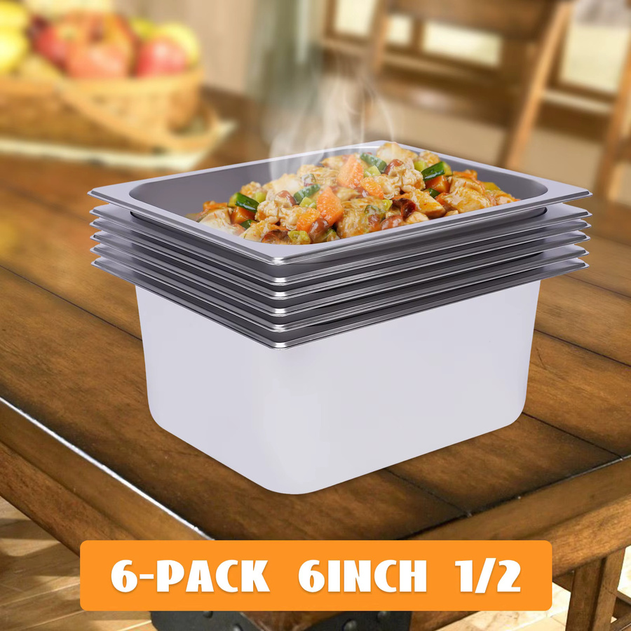Bymaocar Dampfgarbehälter 6er-Pack aus Edelstahl in Silber, B/T/H: 53,1 x 33 x 10,2 cm - Bild 3