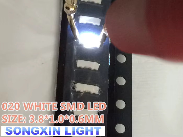 20 Stück SMD LED 020 Weiß Seitenansicht CW 3,8 x 1,0 x 0,6 mm 6000–9000 K - Bild 2