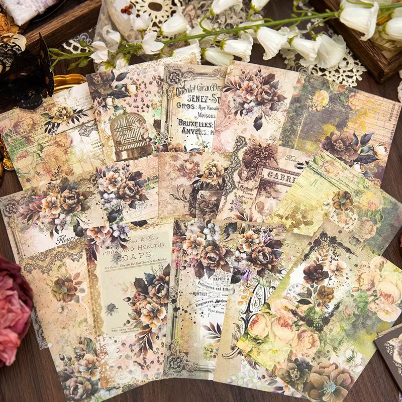 30er Set Vintage Floral Scrapbooking Papier mit Blumenmotiven für Junk Journal und Collage, Mehrfarbig - Bild 3