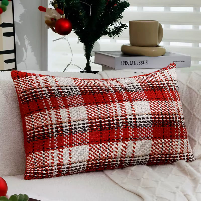 Dekorativer Kissenbezug CANIRICA Weihnachten rot kariert Strickoptik B/H: 30 x 30 cm - Bild 3