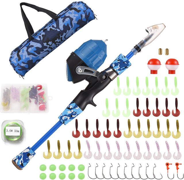 Toys Arts Angelset, Teleskop-Angelrute und Angelrolle, Combo-Set, blau, 1.2m - Bild 1