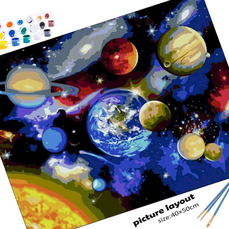 PhotoCustom Malen nach Zahlen Set Planet Landschaft Motiv für Erwachsene mit mehrfarbiger Leinwand - Bild 2