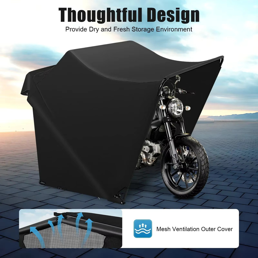 Bymaocar Tragbare Motorradgarage als faltbare Schutzplane in Schwarz, wasserdichte Rollerabdeckung für deine Garage - Bild 3