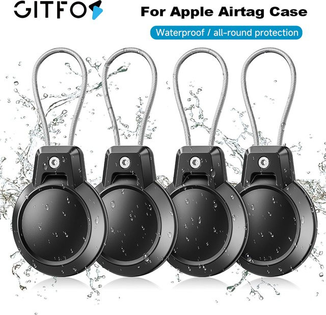 GITFOS Airtag-Halter für Apple Airtag in Schwarz mit Drahtkabel als wasserdichte Schutzhülle für Gepäck und Rucksack - Bild 1