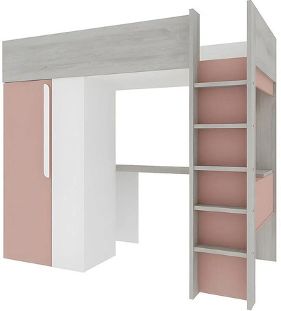 Vente-unique Hochbett Nicolas in Rosa und Naturfarben Hell mit Schreibtisch und Kleiderschrank, B/T/H: 205,2 x 90 x 200 cm