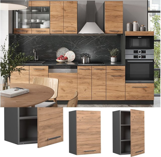Vicco Hängeschrank Fame-Line Küchenschrank in Anthrazit und Eiche mit Softclose-Scharnieren und Einlegeboden, Breite: 45 cm - Bild 1