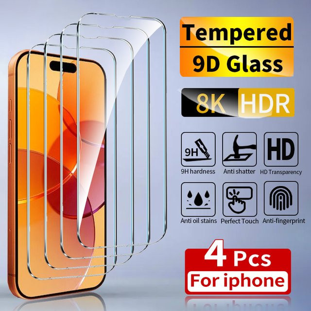 4er-Set gehärtetes Schutzglas für Apple iPhone 15 16 17 14 13 12 11 Pro Max und iPhone 7 8 X XS XR in Transparent - Bild 1